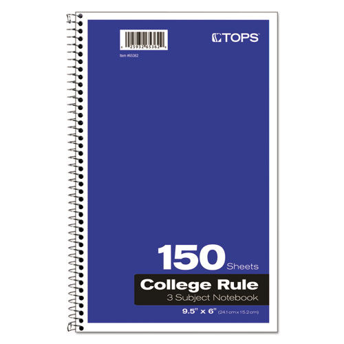Coil-Lock Wirebound Notebooks, 3-Subject, Medium/College Rule, Randomly Assorted Cover Color, (150) 9.5 x 6 Sheets
