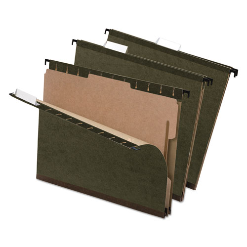 SureHook Reinforced Hanging Divider Folders, 2" Expansion, 1 Divider, 4 Fasteners, Letter Size, Green Exterior, 10/Box