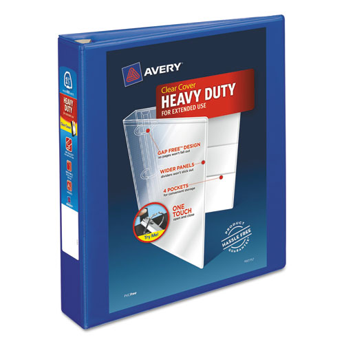 Heavy-Duty View Binder with DuraHinge and One Touch EZD Rings, 3 Rings, 1.5" Capacity, 11 x 8.5, Pacific Blue