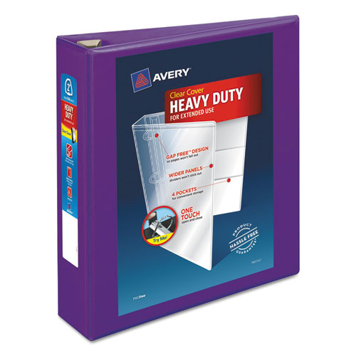Heavy-Duty View Binder with DuraHinge and One Touch EZD Rings, 3 Rings, 2" Capacity, 11 x 8.5, Purple AVE79777