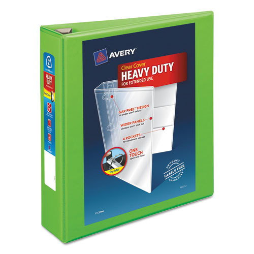 Heavy-Duty View Binder with DuraHinge and One Touch EZD Rings, 3 Rings, 2" Capacity, 11 x 8.5, Chartreuse AVE79776