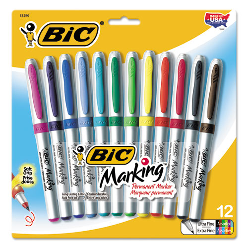 BIC® Marking Ultra-Fine Tip Permanent Marker, Assorted, Dozen