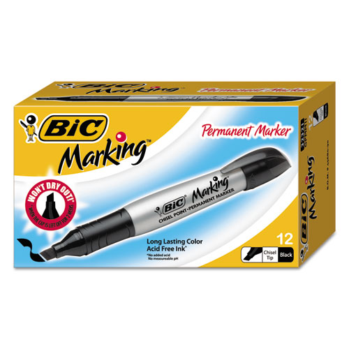 BIC® Marking Chisel Tip Permanent Marker, Tuxedo Black, Dozen