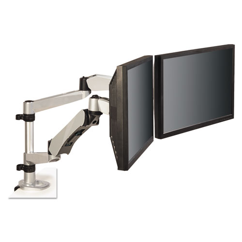 Easy-Adjust Desk Single Arm Mount for 30" Monitors, 360 deg Rotation, +90/-15 deg Tilt, 360 deg Pan, Silver, Supports 20 lb
