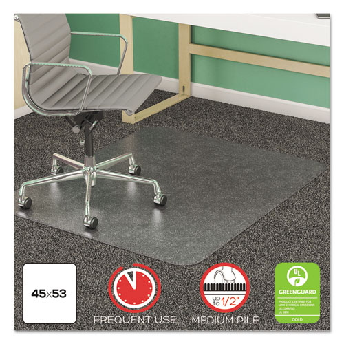 deflecto® SuperMat Frequent Use Chair Mat, Medium Pile Carpet, 60 x 66, L-Shape, Clear