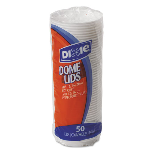 Image of Dome Drink-Thru Lids, Fits 10 oz to 16 oz PerfecTouch; 12 oz to 20 oz WiseSize Cup, White, 50/Pack