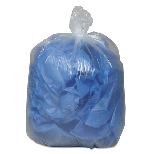 Linear Low Density Clear Recycled Can Liners, 60 gal, 1.5 mil, 38" x 58", Clear,10 Bags/Roll, 10 Rolls/Carton