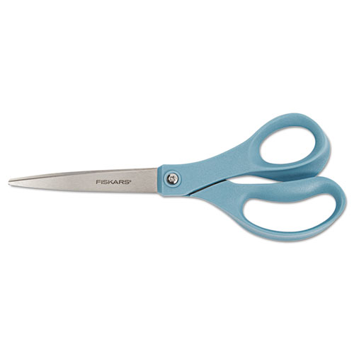 Scissors, 8 in. Length, Straight, 3 1/2 in. Cut, Right Hand, Blue | by Plexsupply