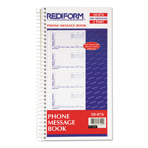 Image of Telephone Message Book, Two-Part Carbonless, 5 x 2.75, 4 Forms/Sheet, 400 Forms Total