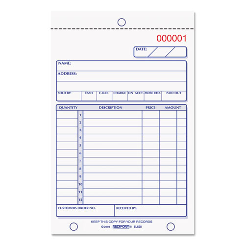 Sales Book, Three-Part Carbonless, 4.25 x 6.38, 1/Page, 50 Forms