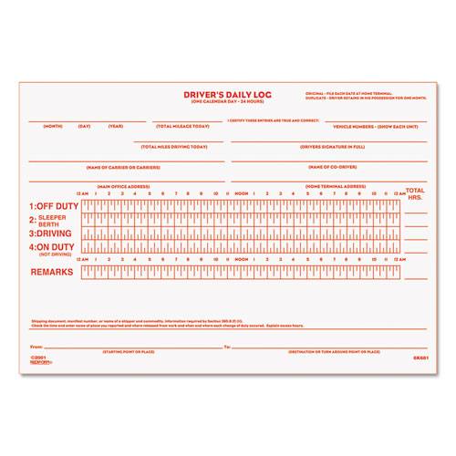 Driver's Daily Log Book with Daily Record and Hours Summary, Two-Part Carbonless, 7.88 x 5.5, 31 Forms Total