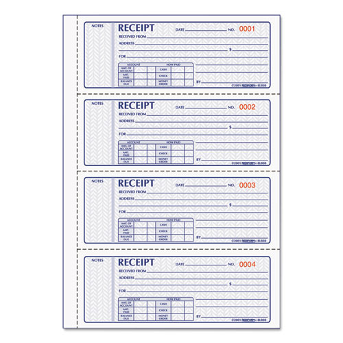 Money Receipt Book, 7 x 2 3/4, Carbonless Triplicate, 100 Sets | by Plexsupply
