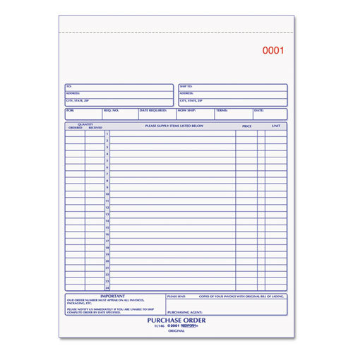 Purchase Order Book, 17 Lines, Two-Part Carbonless, 8.5 x 11, 50 Forms Total