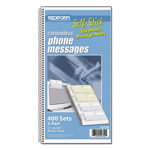 Self-Stick Telephone Message Book, 5 1/2 X 2 3/4, Two-Part, 400 Sets/book