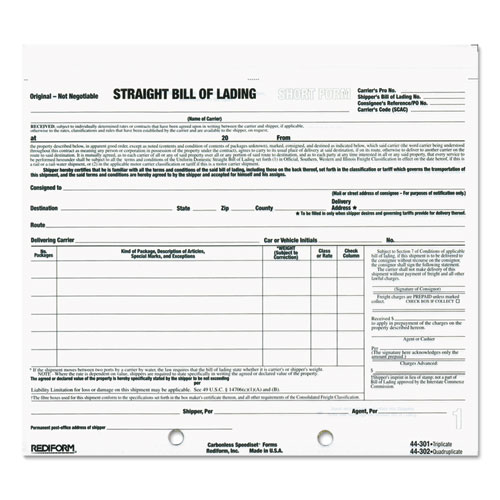 Image of Snap-A-Way Bill of Lading, Short Form, Three-Part Carbonless, 7 x 8.5, 250 Forms Total
