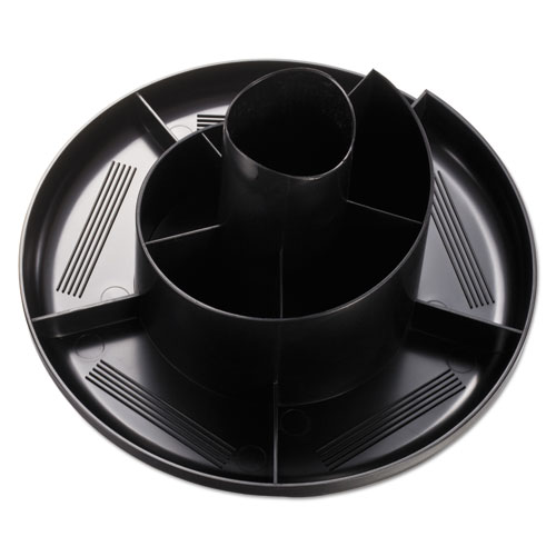 Image of Universal® Rotary Desk Organizer, 11 Compartments, Plastic, 8.75" Diameter X 5.38"H, Black