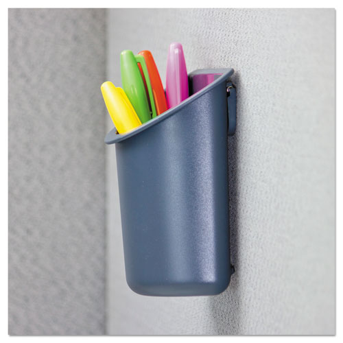 Image of Universal® Recycled Plastic Cubicle Pencil Cup, 4.25 X 2.5 X 5, Wall Mount, Charcoal