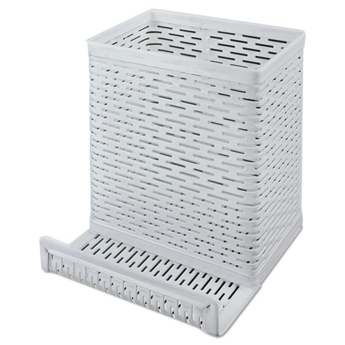 Urban Collection Punched Metal Pencil Cup/Cell Phone Stand, 3 1/2 x 3 1/2, White
