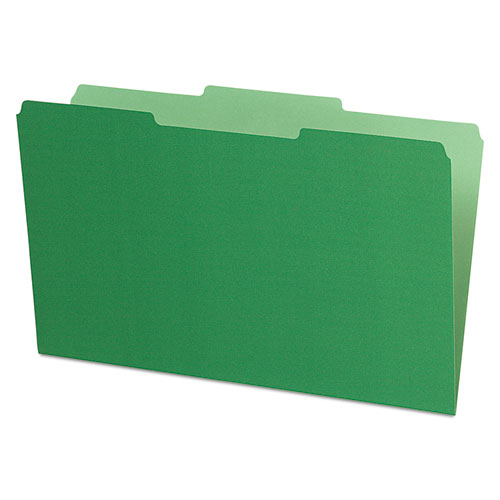Interior File Folders, 1/3-Cut Tabs: Assorted, Legal Size, Green, 100/Box