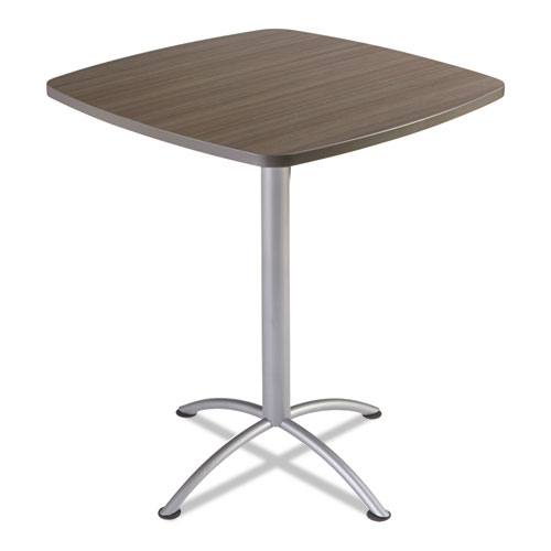 iLand Bistro-Height Table with Contoured Edges, Square, 36" x 36" x 42", Natural Teak Top, Silver Base