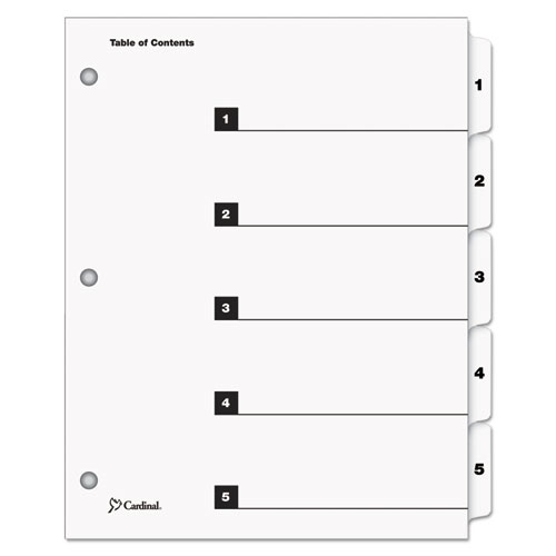 QuickStep OneStep Printable Table of Contents and Dividers, 5-Tab, 1 to 5, 11 x 8.5, White, White Tabs, 24 Sets