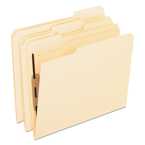 MANILA FOLDERS WITH TWO BONDED FASTENERS, 1/3-CUT TABS, LETTER SIZE, 50/BOX