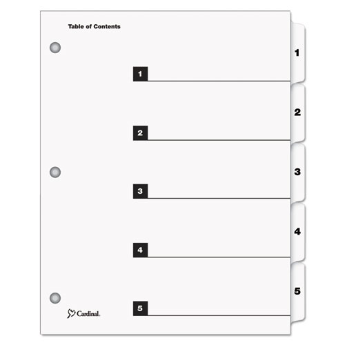 OneStep Printable Table of Contents and Dividers, 5-Tab, 1 to 5, 11 x 8.5, White, White Tabs, 1 Set