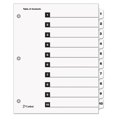 Cardinal® Quickstep Onestep Printable Table Of Contents And Dividers, 10-Tab, 1 To 10, 11 X 8.5, White, White Tabs,  24 Sets