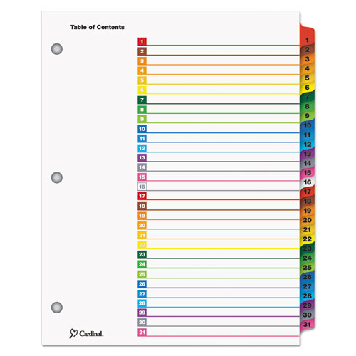 OneStep Printable Table of Contents and Dividers, 31-Tab, 1 to 31, 11 x 8.5, White, Assorted Tabs, 1 Set