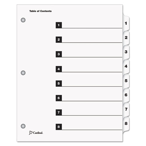 QuickStep OneStep Printable Table of Contents and Dividers, 8-Tab, 1 to 8, 11 x 8.5, White, White Tabs, 24 Sets