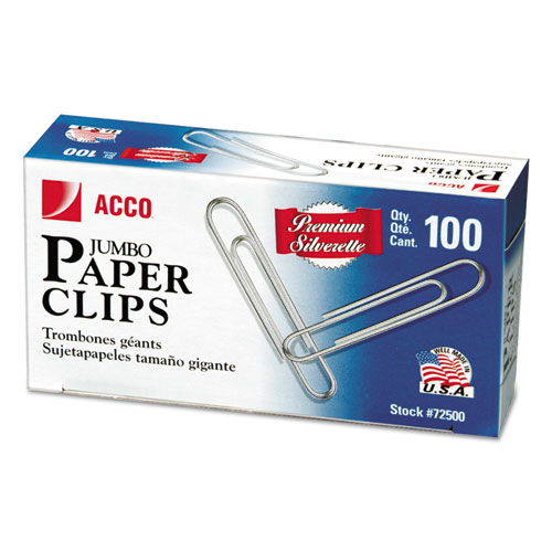 ACCO Premium Paper Clips, Smooth, Jumbo, Silver, 100/Box, 10 Boxes/Pack
