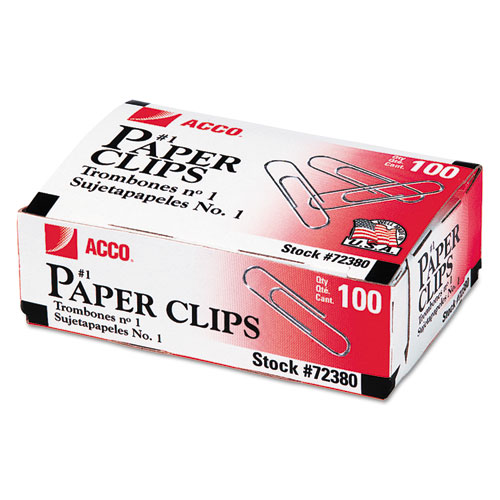 Paper Clips, #1, Smooth, Silver, 100 Clips/Box, 10 Boxes/Pack