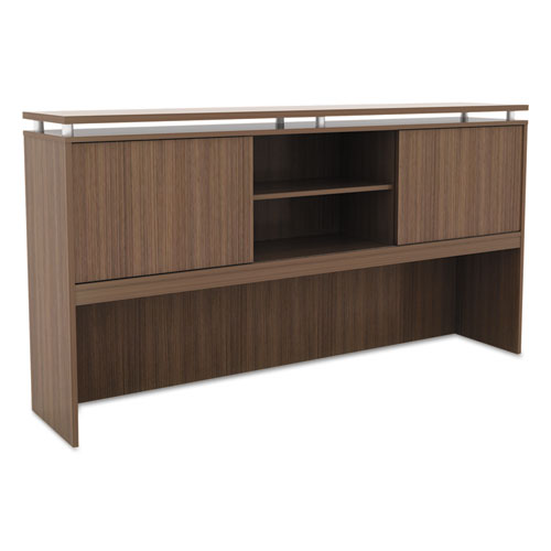 Alera Sedina Series Hutch with Sliding Doors, 72w x 15d x 42.5h, Modern Walnut