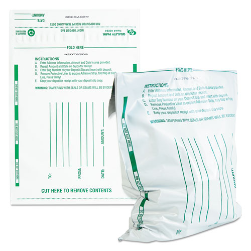 Poly Night Deposit Bags with Tear-Off Receipt, 10 x 13, White, 100/Pack