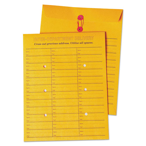 Image of Quality Park™ Brown Kraft String/Button Box-Style Interoffice Envelope, #97, Two-Sided Three-Column Format, 10 X 13, Brown Kraft, 100/Box