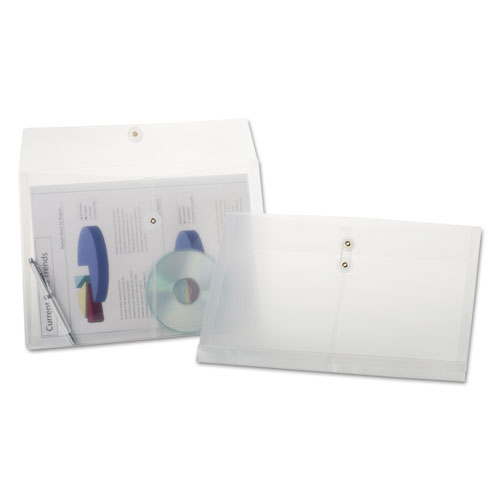 Poly String & Button Envelope, String & Button Closure, 8.5 x 14, Clear, 3/Pack | by Plexsupply
