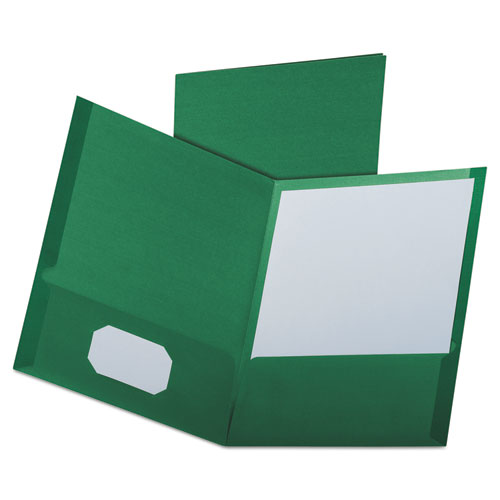 Linen Finish Twin Pocket Folders, Letter, Hunter Green,25/Box | by Plexsupply