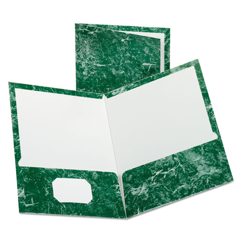 Marble Design Laminated High Gloss Twin Pocket Folder, Emerald Green, 25/box