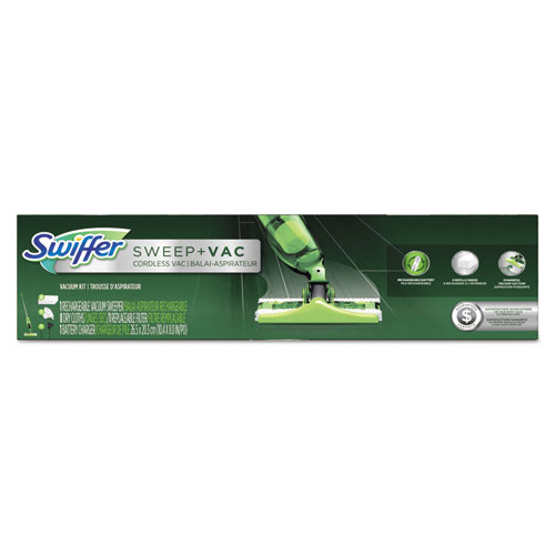 Swiffer® Sweep + Vac Starter Kit with 8 Dry Cloths, 10" Cleaning Path, Green/Silver