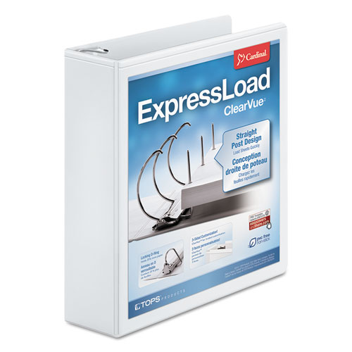 ExpressLoad ClearVue Locking D-Ring Binder, 3 Rings, 2" Capacity, 11 x 8.5, White