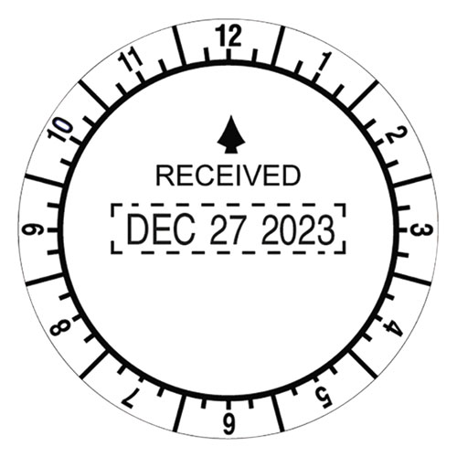 Trodat Round Stamp, Time and Date Received, Conventional, Two-Inch Diameter
