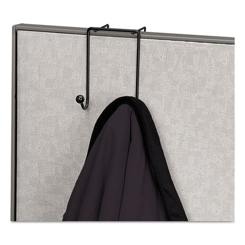 Image of Fellowes® Partition Additions Wire Double-Garment Hook, 4 X 5.13 X 6, Over-The Panel Mount,  Black