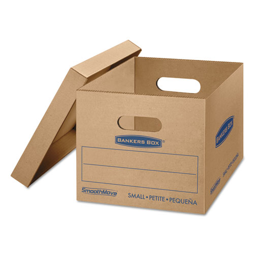 SmoothMove Classic Moving & Storage Boxes, Small, Half Slotted Container (HSC), 15" x 12" x 10", Brown Kraft/Blue, 20/Carton