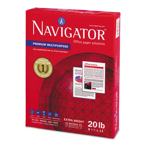 Navigator® Premium Multipurpose Copy Paper, 97 Bright, 20 lb Bond Weight, 8.5 x 11, White, 500 Sheets/Ream, 10 Reams/Carton