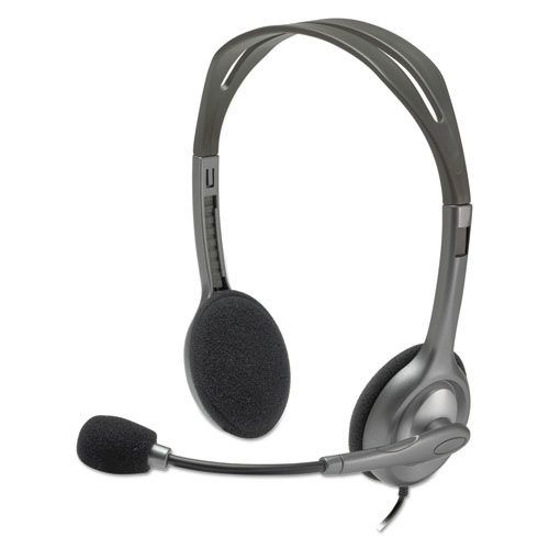 Image of Logitech® H111 Binaural Over The Head Headset, Black/Silver