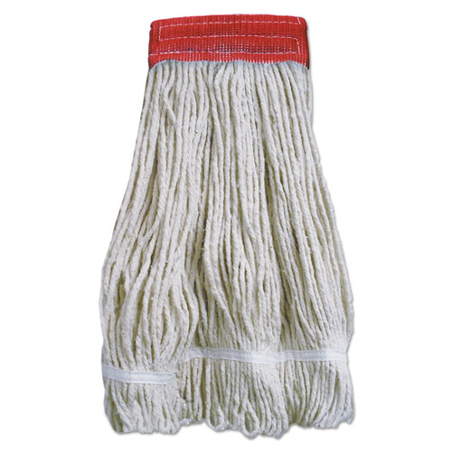 Boardwalk® Wideband Looped-End Mop Heads, 20 oz, Natural w/Red Band, 12/Carton