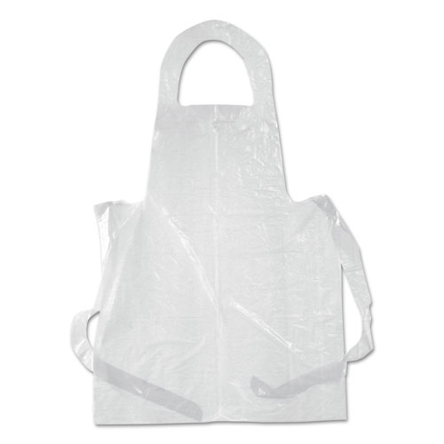 Boardwalk® Poly Apron, White, 28 in. x 55 in., 1 mil., One Size Fits All, 100/Pack