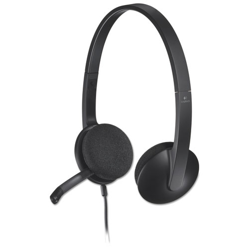 Logitech® H340 Binaural Over The Head Corded Headset, Black