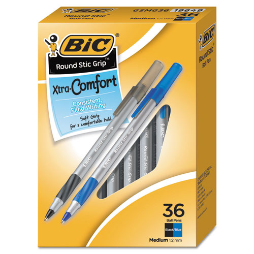 Round Stic Grip Xtra Comfort Ballpoint Pen Value Pack, Easy-Glide, Stick, Medium 1.2mm, Assorted Ink and Barrel Colors, 36/PK