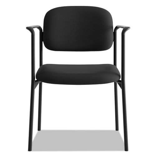 Image of Hon® Vl616 Stacking Guest Chair With Arms, Fabric Upholstery, 23.25" X 21" X 32.75", Black Seat, Black Back, Black Base